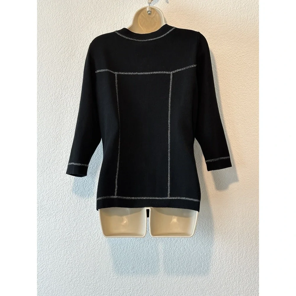 Michael Simon Womens Size Medium Black Knit Cardigan Jeweled Buttons Event Party